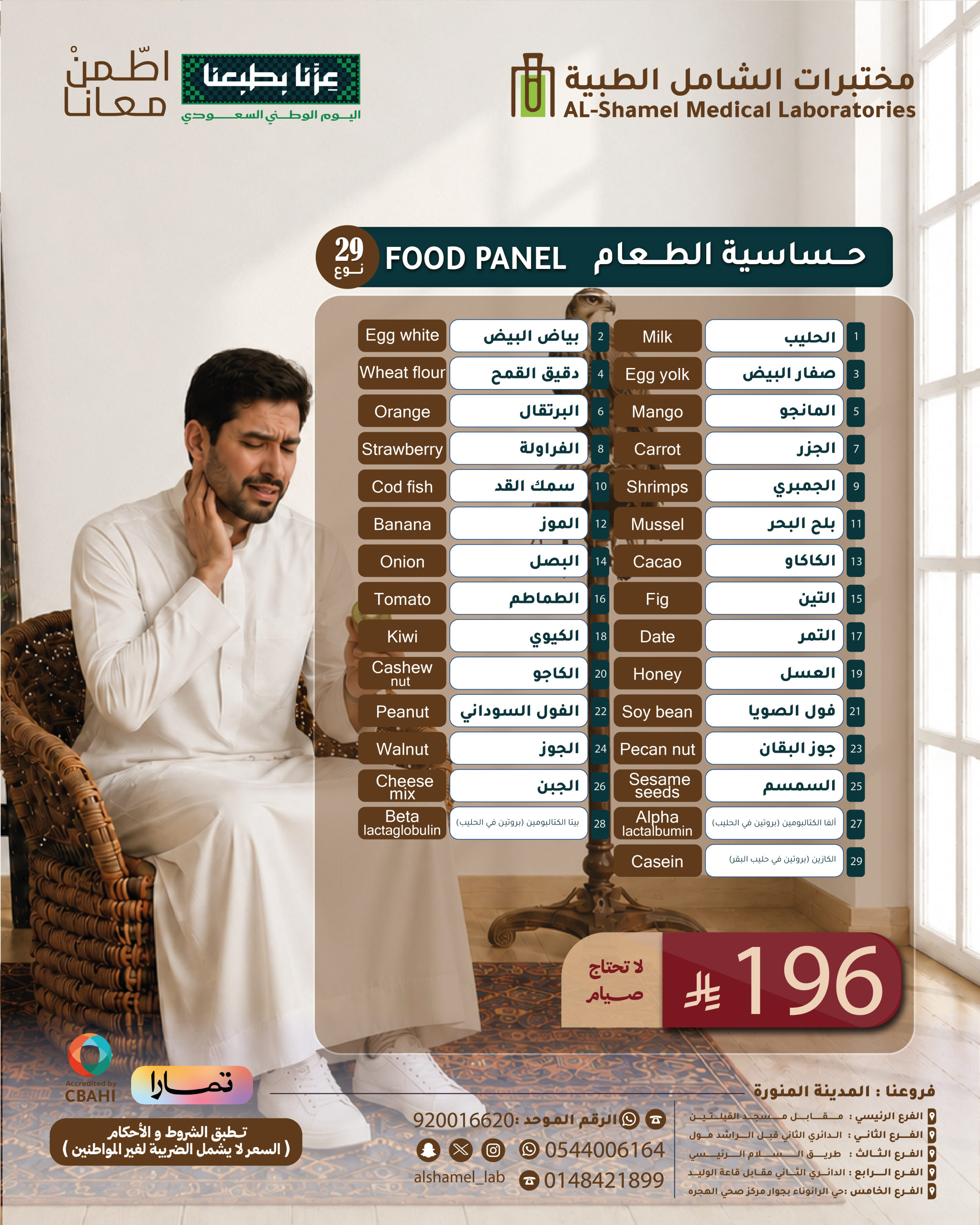 باقة تحاليل حساسية الطعام 29 نوع